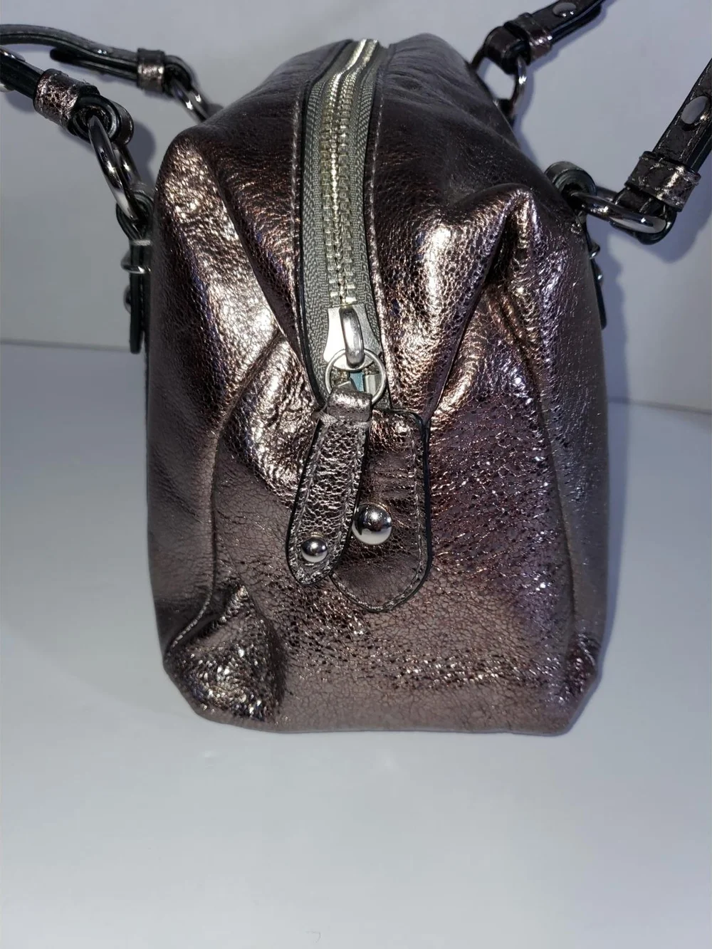 Metallic Bronze Leather Satchel Handbag